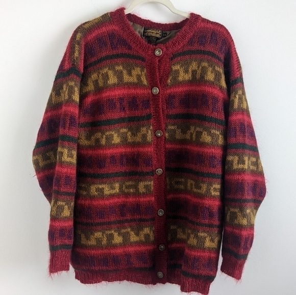 VINTAGE Eddie Bauer Mohair Blend Fair Isle Cardigan L eclectic Grandpa core - Picture 12 of 12